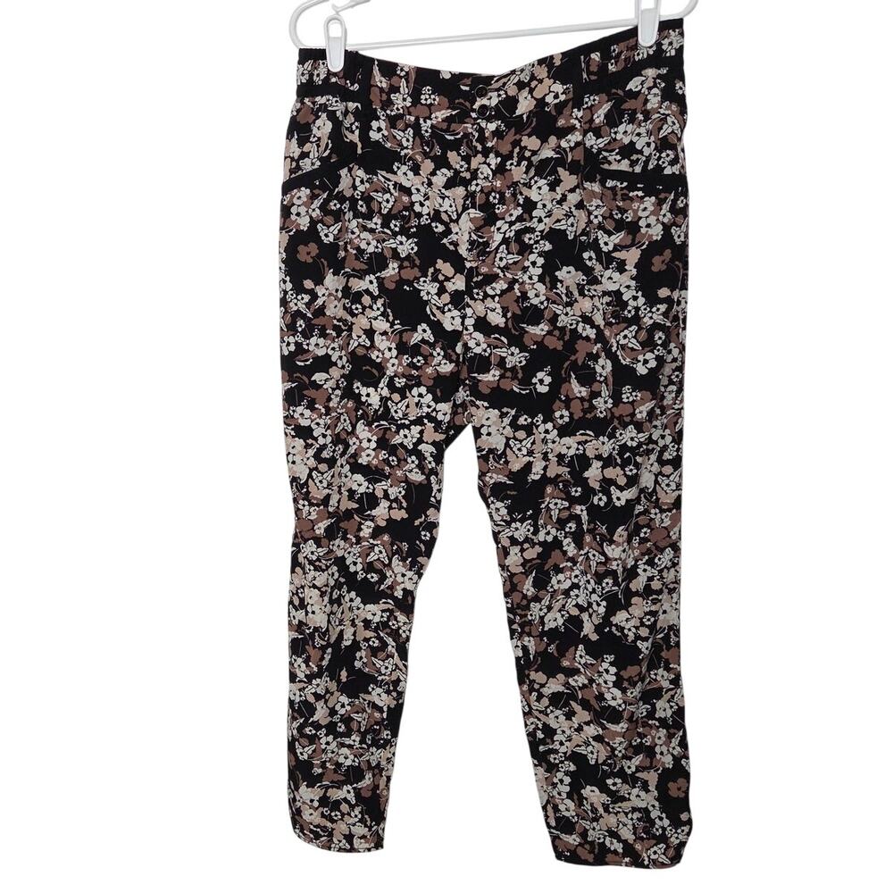 Cartonnier Black Floral Elastic Waist High Rise Casual Nasella Crop Pants Sz 12